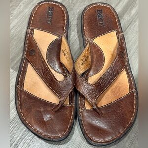 Born Brown Leather Thong Sandals Women’s Size 8 Comfort